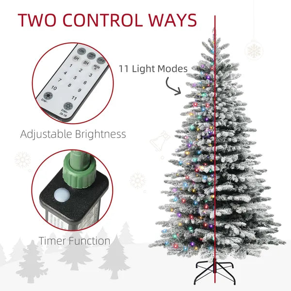 HOMCOM 7.5ft Snow Flocked Artificial Christmas Tree, Pre-Lit Christmas Tree with 500 LED Lights and 1264 Branch Tips, Green - product image 5