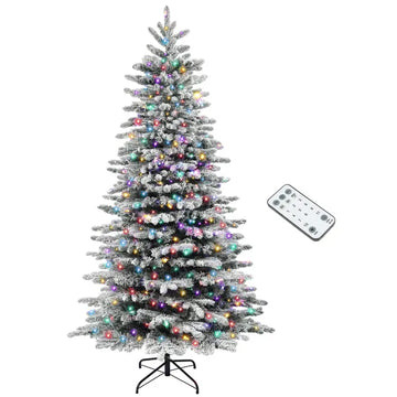 HOMCOM 7.5ft Snow Flocked Artificial Christmas Tree, Pre-Lit Christmas Tree with 500 LED Lights and 1264 Branch Tips, Green - product image 1