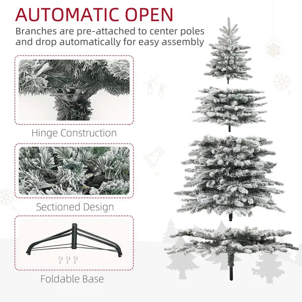 HOMCOM 7.5ft Snow Flocked Artificial Christmas Tree, Pre-Lit Christmas Tree with 500 LED Lights and 1264 Branch Tips, Green - product image 7