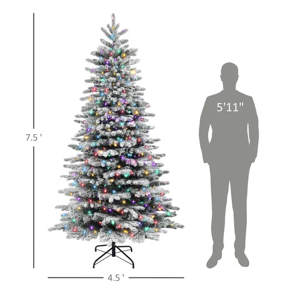 HOMCOM 7.5ft Snow Flocked Artificial Christmas Tree, Pre-Lit Christmas Tree with 500 LED Lights and 1264 Branch Tips, Green - product image 3