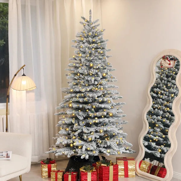 HOMCOM 7.5ft Snow Flocked Artificial Christmas Tree, Pre-Lit Christmas Tree with 500 LED Lights and 1264 Branch Tips, Green - product image 10