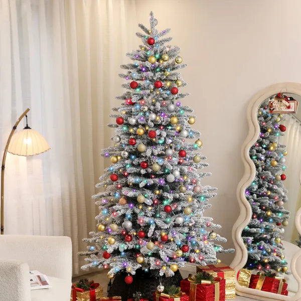 HOMCOM 7.5ft Snow Flocked Artificial Christmas Tree, Pre-Lit Christmas Tree with 500 LED Lights and 1264 Branch Tips, Green - product image 9
