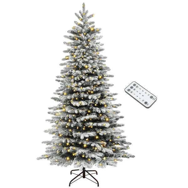 HOMCOM 7.5ft Snow Flocked Artificial Christmas Tree, Pre-Lit Christmas Tree with 500 LED Lights and 1264 Branch Tips, Green - product image 11