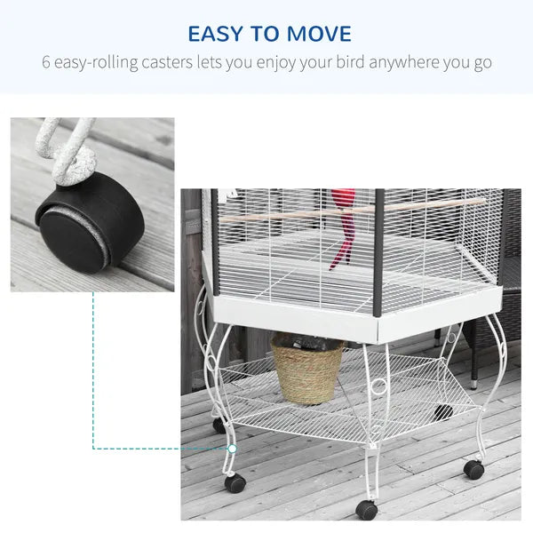 PawHut 77" Flight Bird Cage Hexagon Covered Canopy, Portable Bird Aviary With Storage, Gray and White - product image 4