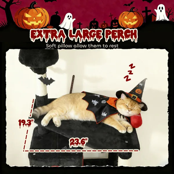 PawHut 78" Gothic Cat Tree, Cat Tower with Coffin Bed, 2 Spacious Condos, Sisal Scratching Posts, Bat Hanging Balls, Halloween - product image 6