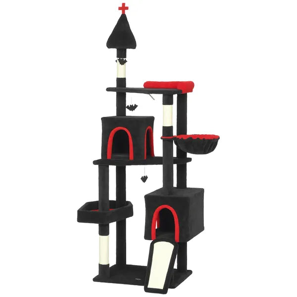 PawHut 78" Gothic Cat Tree, Cat Tower with Coffin Bed, 2 Spacious Condos, Sisal Scratching Posts, Bat Hanging Balls, Halloween - product image 1