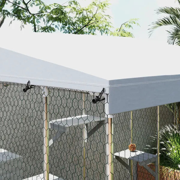 79" Galvanized Steel Large Catio with Waterproof Canopy, Sleeping Box, Jumping Platforms, for 1-3 Kittens, Silver - product image 9