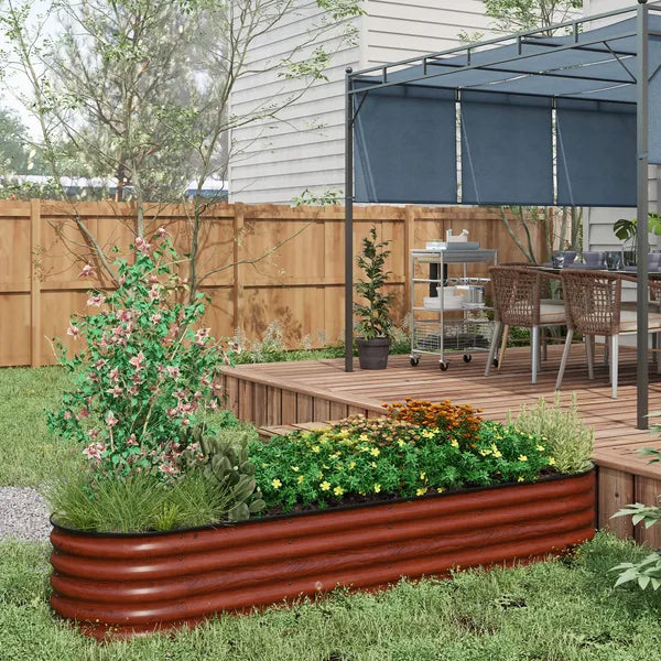 Outsunny 7.9' x 2' x 1.4' Galvanized Raised Garden Bed Kit, Metal Planter Box with Safety Edging, Brown - product image 10