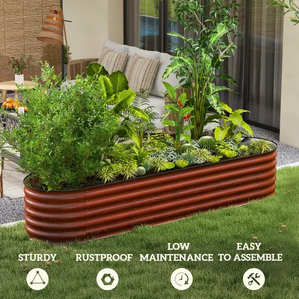 Outsunny 7.9' x 2' x 1.4' Galvanized Raised Garden Bed Kit, Metal Planter Box with Safety Edging, Brown - product image 7