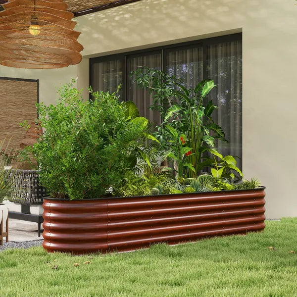 Outsunny 7.9' x 2' x 1.4' Galvanized Raised Garden Bed Kit, Metal Planter Box with Safety Edging, Brown - product image 2
