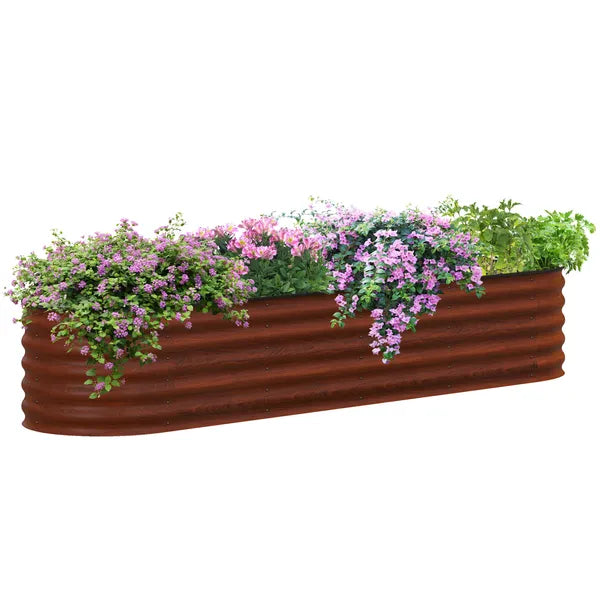 Outsunny 7.9' x 2' x 1.4' Galvanized Raised Garden Bed Kit, Metal Planter Box with Safety Edging, Brown - product image 11