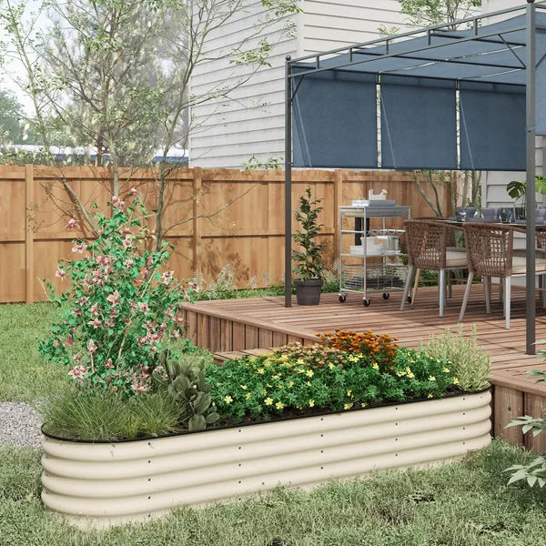 Outsunny 7.9' x 2' x 1.4' Galvanized Raised Garden Bed Kit, Metal Planter Box with Safety Edging, Cream - product image 2