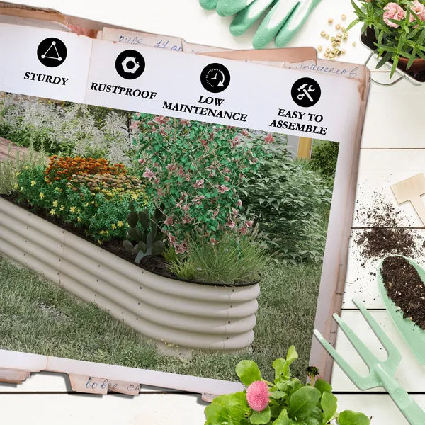 Outsunny 7.9' x 2' x 1.4' Galvanized Raised Garden Bed Kit, Metal Planter Box with Safety Edging, Cream - product image 7