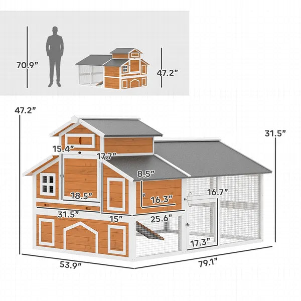 79"L Chicken Coop with Run for 6 Chickens, Wooden Chicken House with Nesting Boxes and Pull-Out Tray - product image 2