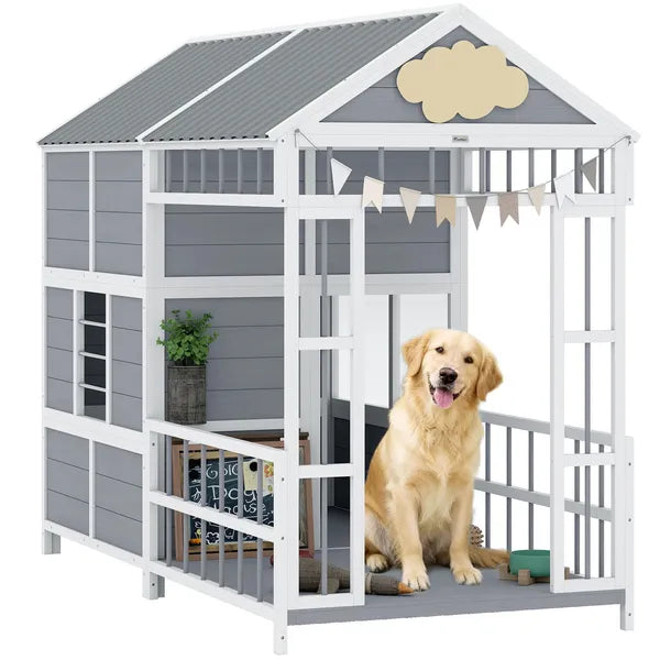 PawHut 79"L Large Dog House Outdoor, Wooden Dog Kennel with Porch, Storage Cabinet,Weatherproof Roof, Windows - product image 11