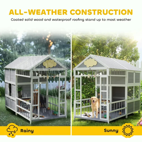 PawHut 79"L Large Dog House Outdoor, Wooden Dog Kennel with Porch, Storage Cabinet,Weatherproof Roof, Windows - product image 7