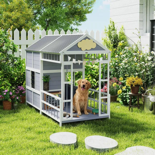 PawHut 79"L Large Dog House Outdoor, Wooden Dog Kennel with Porch, Storage Cabinet,Weatherproof Roof, Windows - product image 10