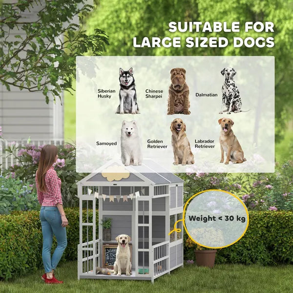 PawHut 79"L Large Dog House Outdoor, Wooden Dog Kennel with Porch, Storage Cabinet,Weatherproof Roof, Windows - product image 9