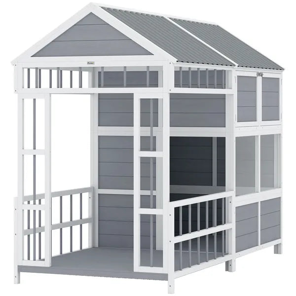 PawHut 79"L Large Dog House Outdoor, Wooden Dog Kennel with Porch, Storage Cabinet,Weatherproof Roof, Windows - product image 1