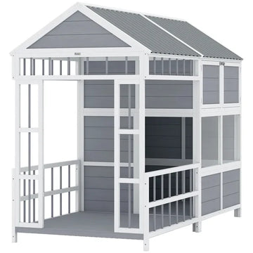 PawHut 79"L Large Dog House Outdoor, Wooden Dog Kennel with Porch, Storage Cabinet,Weatherproof Roof, Windows - product image 1