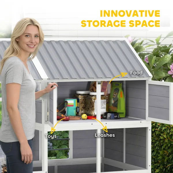 PawHut 79"L Large Dog House Outdoor, Wooden Dog Kennel with Porch, Storage Cabinet,Weatherproof Roof, Windows - product image 5