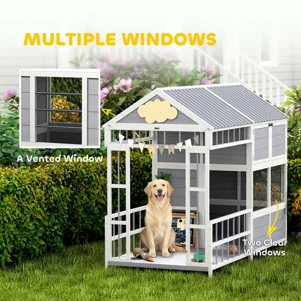 PawHut 79"L Large Dog House Outdoor, Wooden Dog Kennel with Porch, Storage Cabinet,Weatherproof Roof, Windows - product image 6