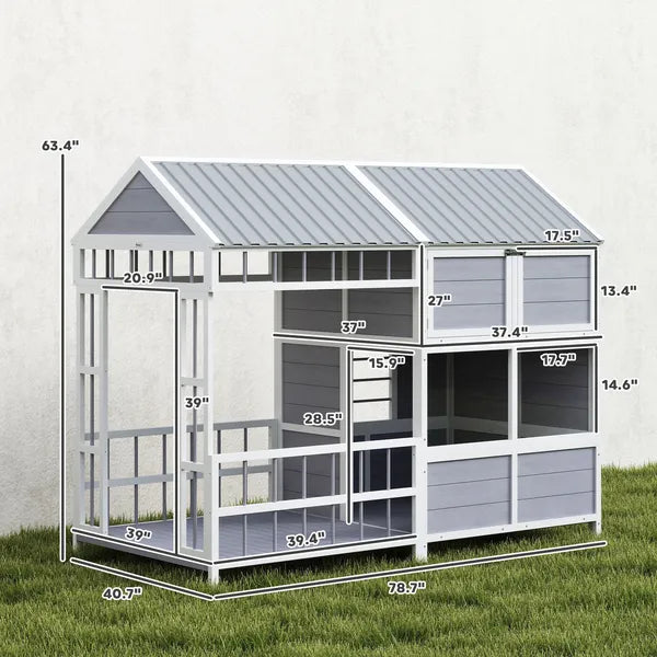 PawHut 79"L Large Dog House Outdoor, Wooden Dog Kennel with Porch, Storage Cabinet,Weatherproof Roof, Windows - product image 3