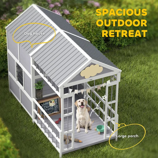 PawHut 79"L Large Dog House Outdoor, Wooden Dog Kennel with Porch, Storage Cabinet,Weatherproof Roof, Windows - product image 4