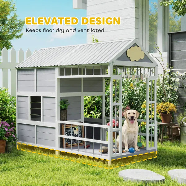 PawHut 79"L Large Dog House Outdoor, Wooden Dog Kennel with Porch, Storage Cabinet,Weatherproof Roof, Windows - product image 8