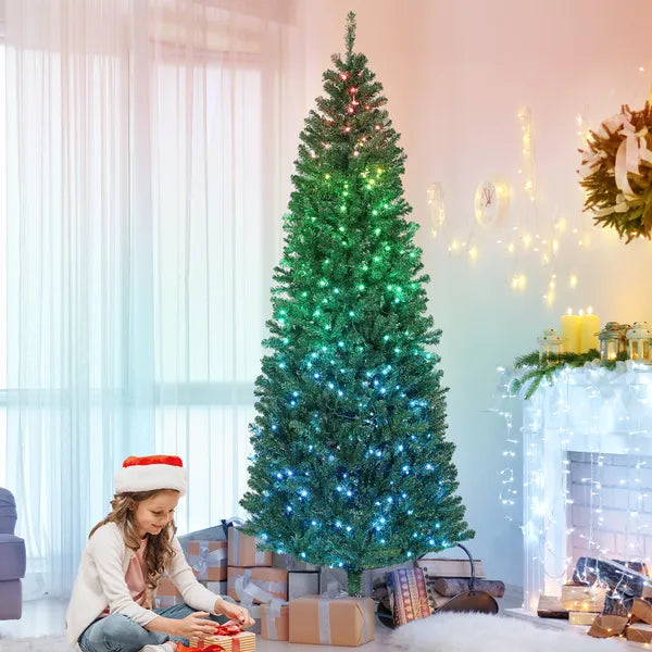 7ft Artificial Christmas Tree with Colorful DIY Synchronized Lights, Remote, Hinged Slim Fir with Daily Timer - product image 2