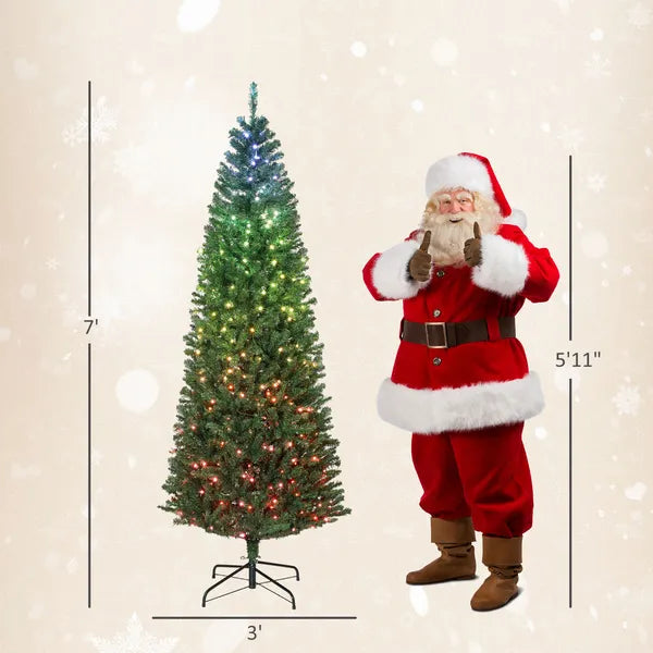 7ft Artificial Christmas Tree with Colorful DIY Synchronized Lights, Remote, Hinged Slim Fir with Daily Timer - product image 3