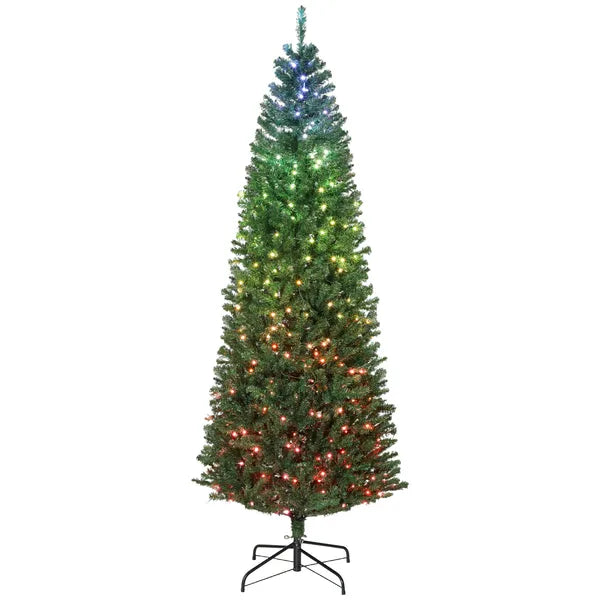 7ft Artificial Christmas Tree with Colorful DIY Synchronized Lights, Remote, Hinged Slim Fir with Daily Timer - product image 1