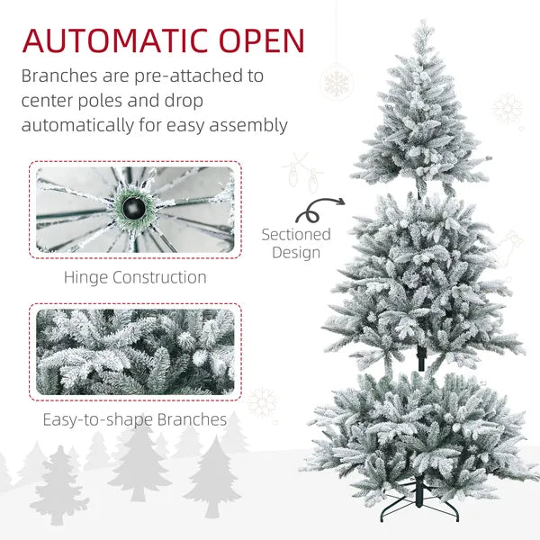 HOMCOM 7ft Artificial Flocked Christmas Tree with Snow Tips, Easy Assembly, Hinged Xmas Tree for Home Office Holiday - product image 6