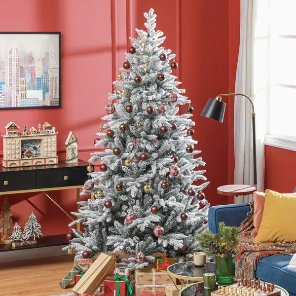 HOMCOM 7ft Artificial Flocked Christmas Tree with Snow Tips, Easy Assembly, Hinged Xmas Tree for Home Office Holiday - product image 8
