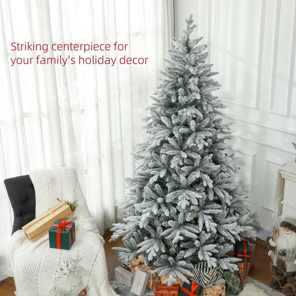 HOMCOM 7ft Artificial Flocked Christmas Tree with Snow Tips, Easy Assembly, Hinged Xmas Tree for Home Office Holiday - product image 4