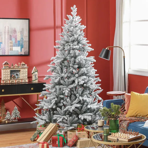 HOMCOM 7ft Artificial Flocked Christmas Tree with Snow Tips, Easy Assembly, Hinged Xmas Tree for Home Office Holiday - product image 2