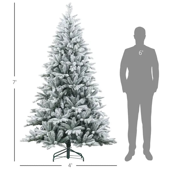 HOMCOM 7ft Artificial Flocked Christmas Tree with Snow Tips, Easy Assembly, Hinged Xmas Tree for Home Office Holiday - product image 3