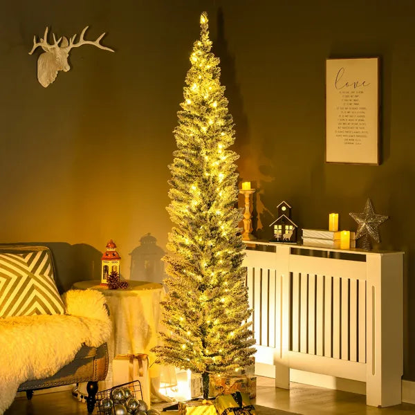 HOMCOM 7 Ft Green Pencil Christmas Tree Slim with Realistic Branches Warm White LED Lights for Holiday Decor - product image 10