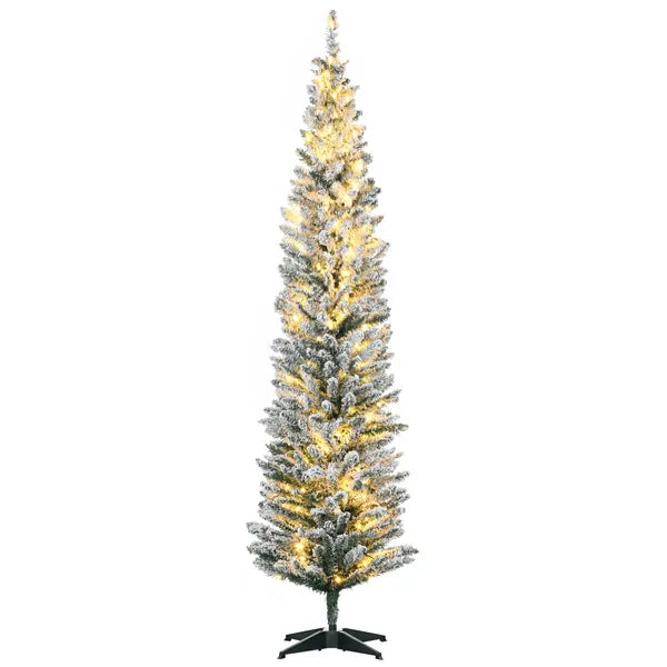 HOMCOM 7 Ft Green Pencil Christmas Tree Slim with Realistic Branches Warm White LED Lights for Holiday Decor - product image 1