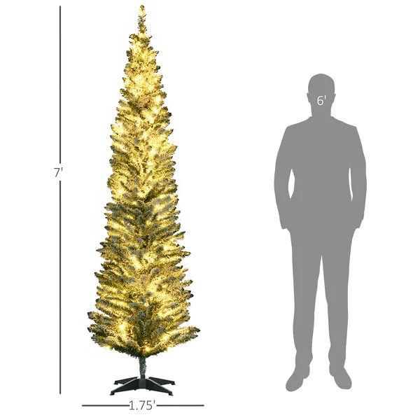 HOMCOM 7 Ft Green Pencil Christmas Tree Slim with Realistic Branches Warm White LED Lights for Holiday Decor - product image 3