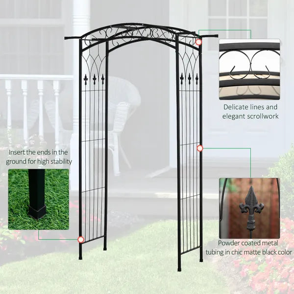 7 ft Metal Garden Arch Trellis with Top Extension Bar, Black - product image 4