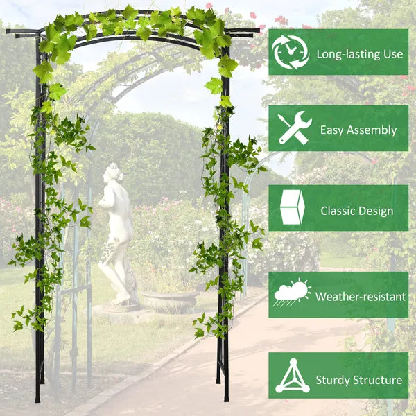 7 ft Metal Garden Arch Trellis with Top Extension Bar, Black - product image 5
