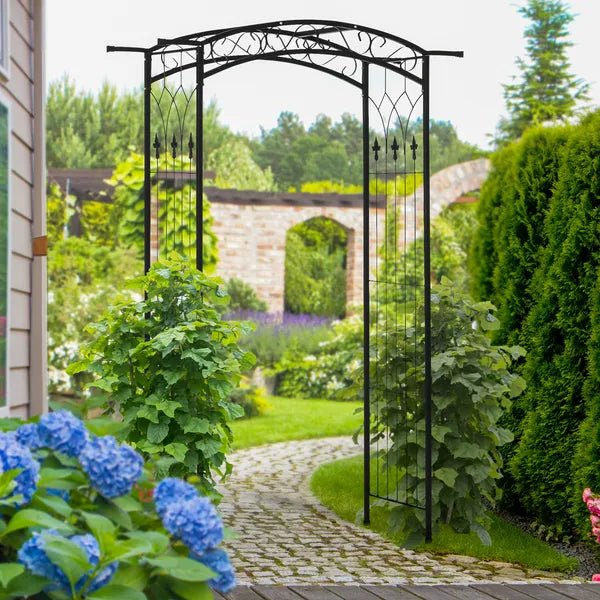 7 ft Metal Garden Arch Trellis with Top Extension Bar, Black - product image 2