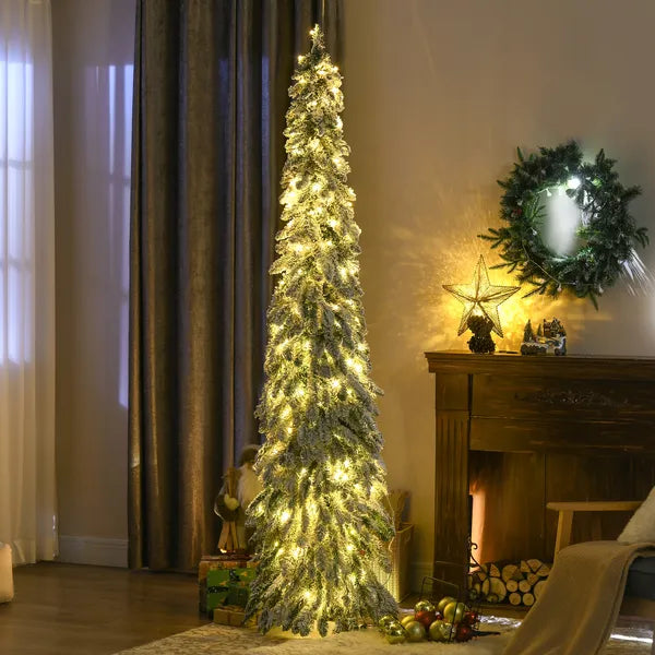 HOMCOM 7ft Prelit Pencil Christmas Tree with Snow Flocked Branches 350 LED Lights Downswept Shape for Festive Home - product image 10
