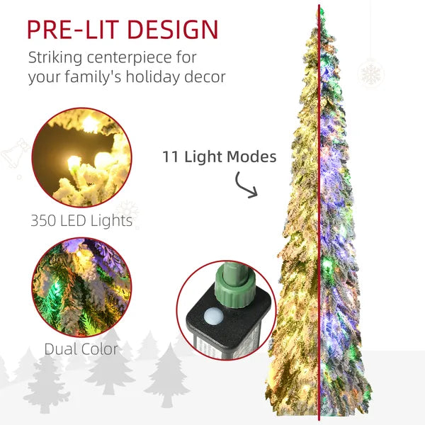 HOMCOM 7ft Prelit Pencil Christmas Tree with Snow Flocked Branches 350 LED Lights Downswept Shape for Festive Home - product image 4