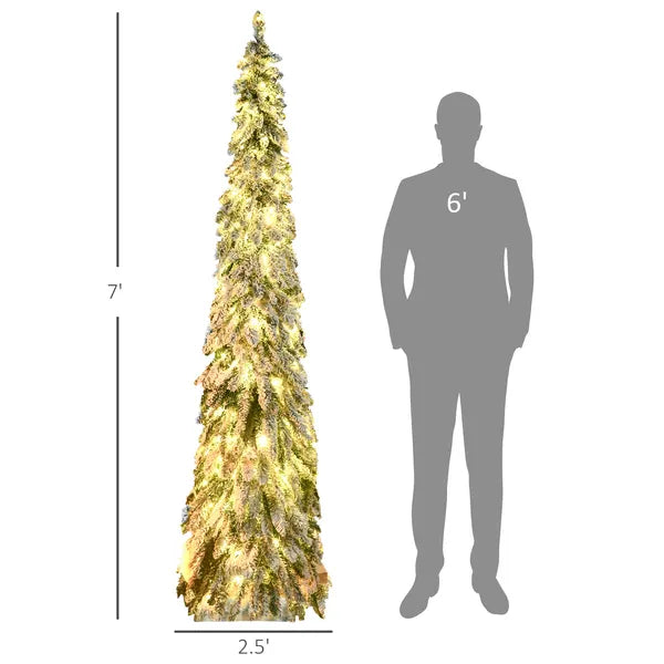 HOMCOM 7ft Prelit Pencil Christmas Tree with Snow Flocked Branches 350 LED Lights Downswept Shape for Festive Home - product image 3
