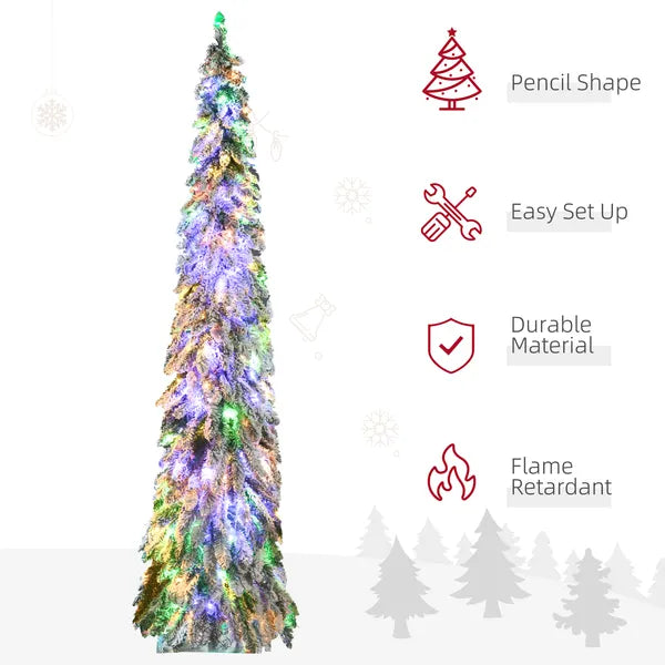 HOMCOM 7ft Prelit Pencil Christmas Tree with Snow Flocked Branches 350 LED Lights Downswept Shape for Festive Home - product image 6