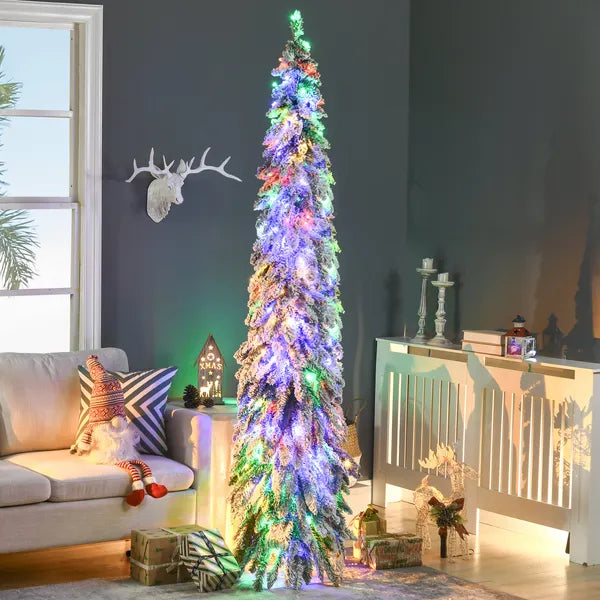 HOMCOM 7ft Prelit Pencil Christmas Tree with Snow Flocked Branches 350 LED Lights Downswept Shape for Festive Home - product image 2