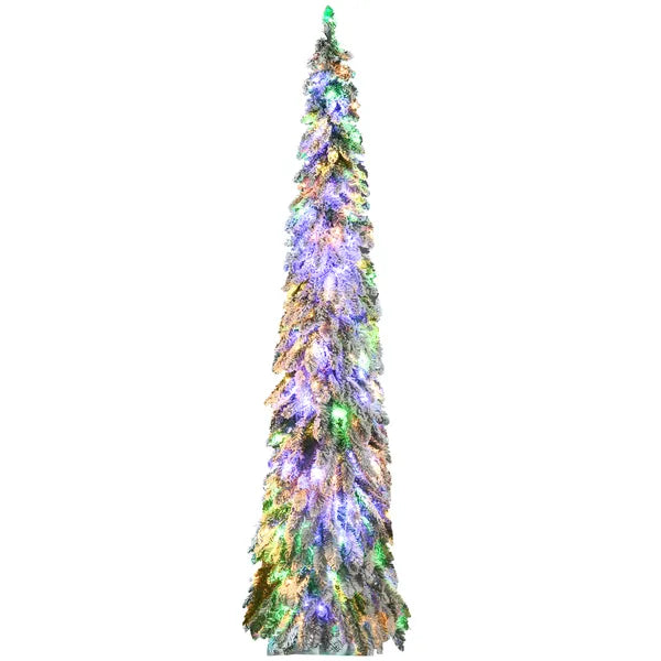 HOMCOM 7ft Prelit Pencil Christmas Tree with Snow Flocked Branches 350 LED Lights Downswept Shape for Festive Home - product image 1