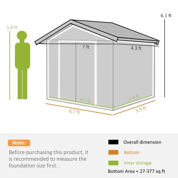 7 ft x 4 ft x 6 ft Metal Garden Shed Outdoor Organizer with 4 Vents Dual Sliding Doors Sturdy White Storage Solution - product image 3